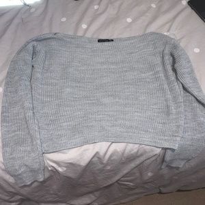 PLT - Christiana Grey Mixed Knit Slash Neck Crop